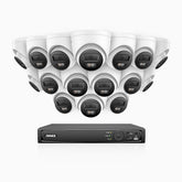 H500P - 3K 16 Kanal PoE Überwachungskamera-Set mit 16 Kameras, Farbe & IR Nachtsicht, 3072*1728 Auflösung, f/1.6 Blende (0.005 Lux), Erkennung von Menschen und Fahrzeugen, Eingebautes Mikrofon, IP67